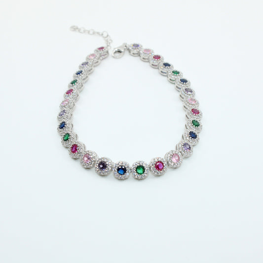 Brățară din Argint Tenis Cu Cristale Rotunde Multicolor