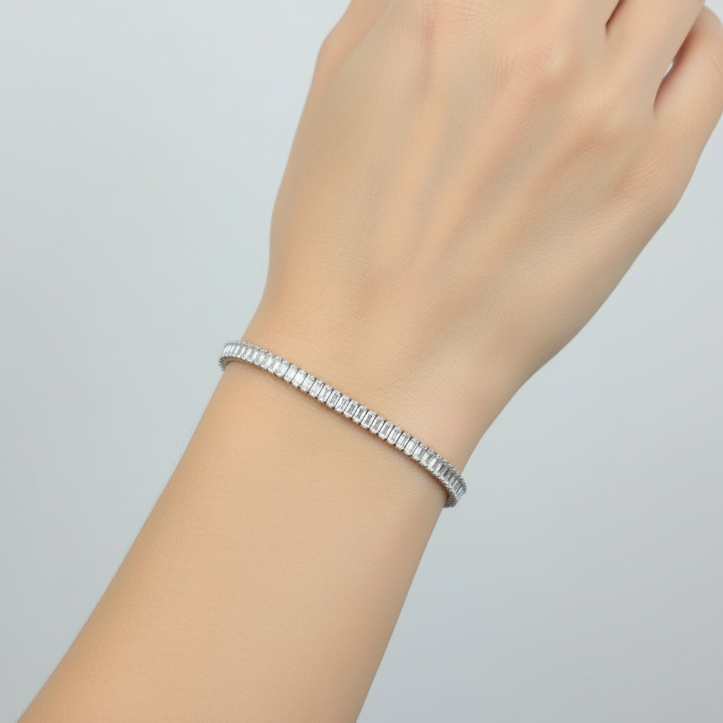 Brățară tenis din argint cu Cristale Dreptunghiulare