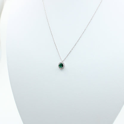 Colier Argint Cu Pandativ Cristal Verde Si Pietricele