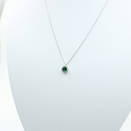 Colier Argint Cu Pandativ Cristal Verde Si Pietricele