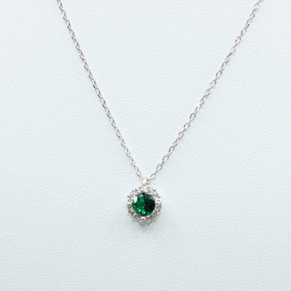 Colier Argint Cu Pandativ Cristal Verde Si Pietricele