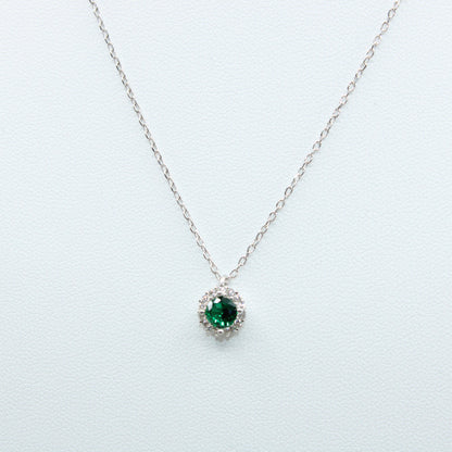 Colier Argint Cu Pandativ Cristal Verde Si Pietricele