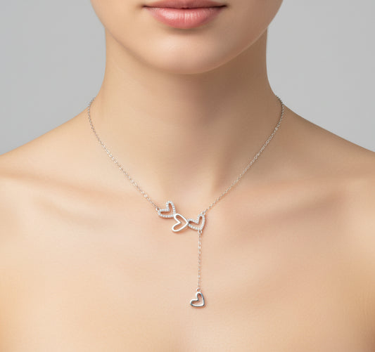 Colier Argint Inimioare cu Cristale