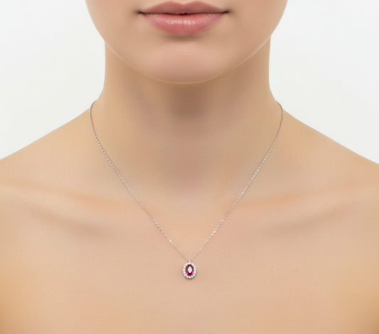Colier Argint cu Cristal Rosu
