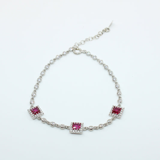 Brățară din Argint Reglabila Cu Cristal Patrat Roz